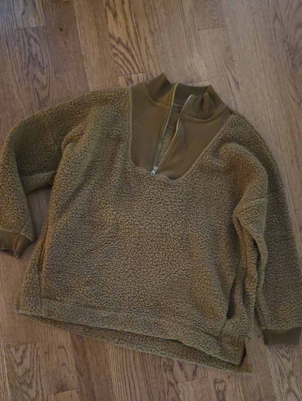 aerie Olive Green Sherpa Half-Zip Pullover